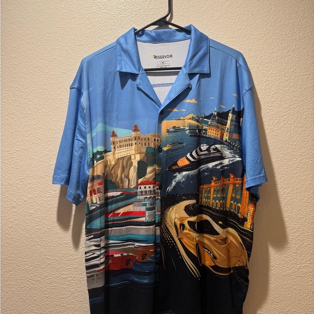 Stylish Vibrant Reservoir Blue Graphic Men's Shirt